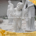 life size white marble little boy hold a duck sculpture for garden decoration